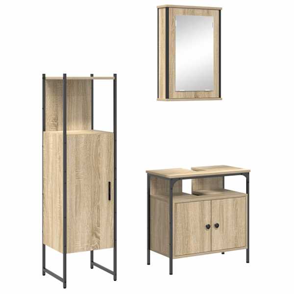 vidaXL Vannitoa m&ouml;&ouml;bleset 3 tk Pruun 33 x 33 x 120,5 cm Tehispuit