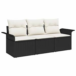 Set pohovek s polštářem 3 pcs Černá polyratan - obrázek 2