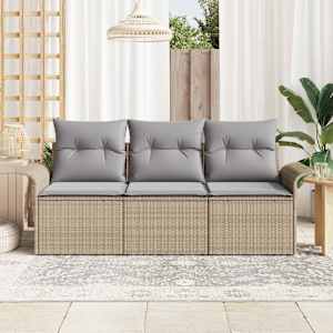 Set pohovek s polštářem 3 pcs Beige a šedá polyratan - obrázek 3