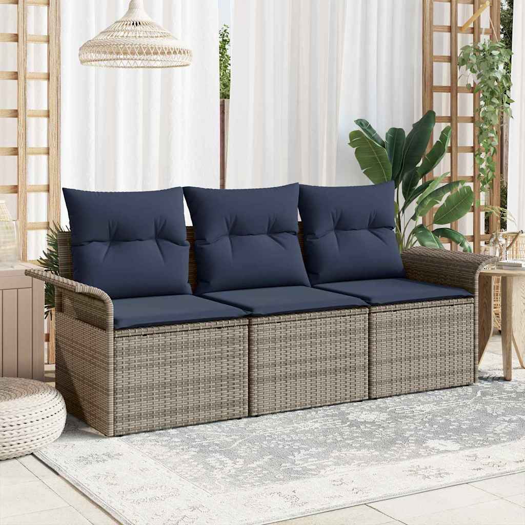 vidaXL Set de canapea cu pernă Manual 3 pcs Gri și bleumarin poliratan