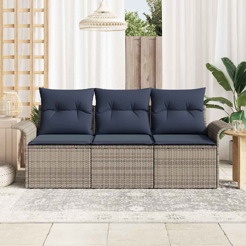 Set pohovek s polštářem 3 pcs Šedá a námořnická polyratan3345225