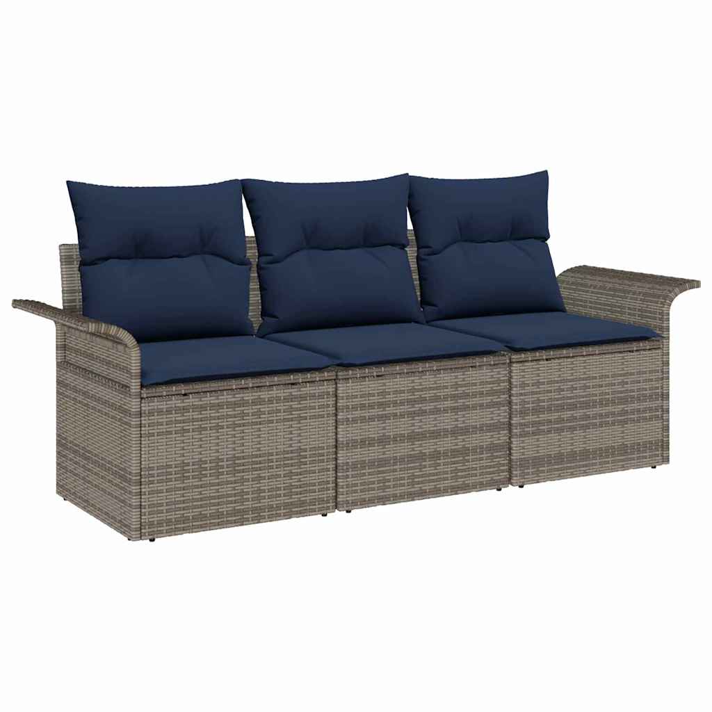 Image of vidaXL Garden Sofa Set 3 pcs Grey 196 x 62 x 85cm Poly Rattan