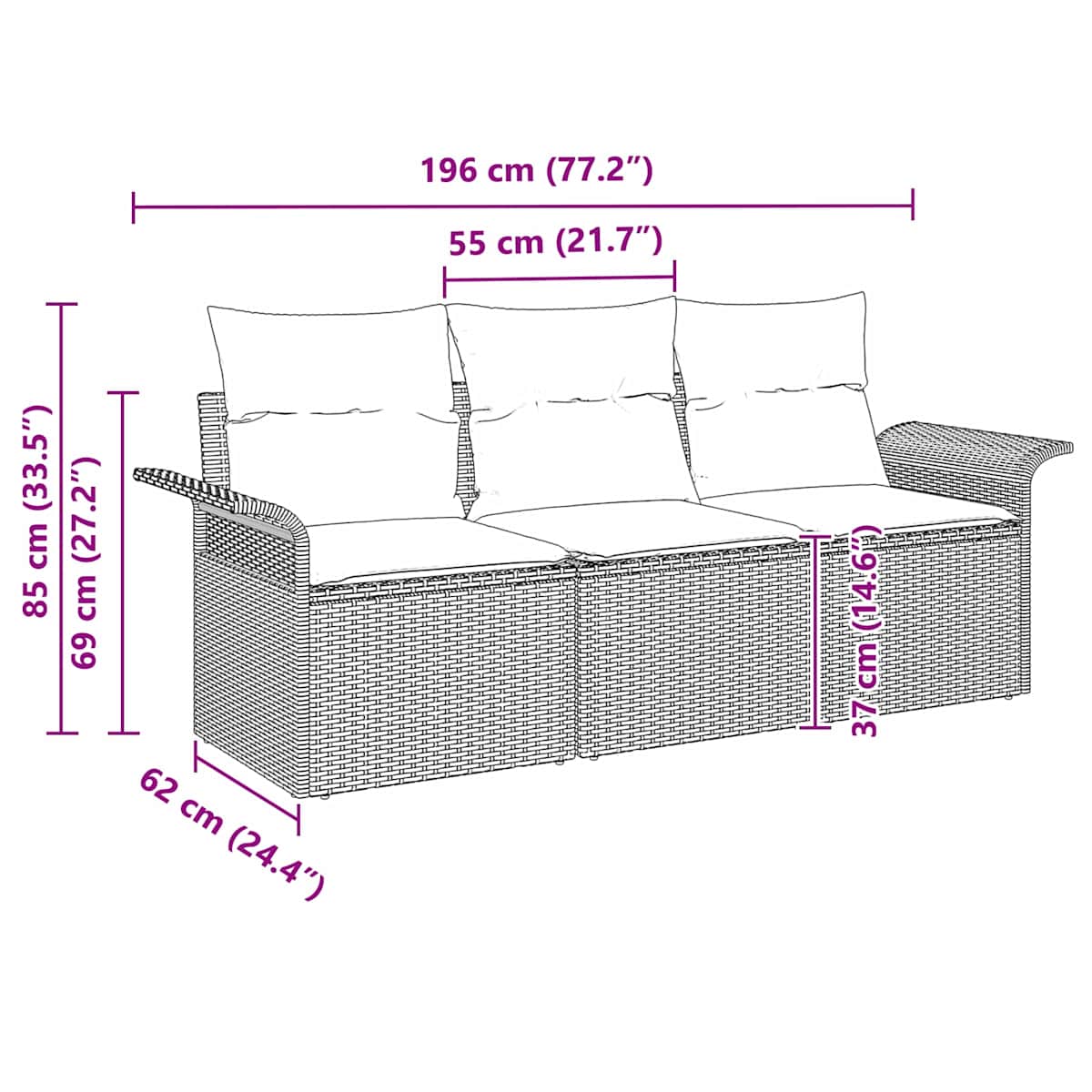 Sofa Sæt 3 stk. 3-Antal sæder polyrattan - Billede 9