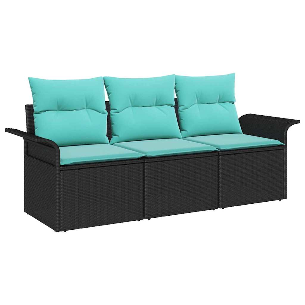 Image of vidaXL Garden Sofa Set 3 pcs Black 196 x 62 x 85cm Poly Rattan