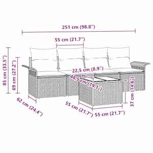 Set pohovek s polštářem 5 pcs Béžová polyratan - obrázek 11