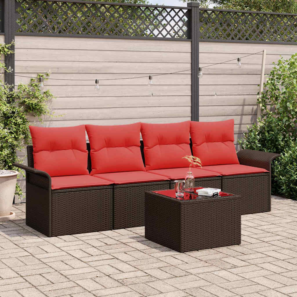 vidaXL Set de canapea cu pernă 5 pcs Maro poliratan