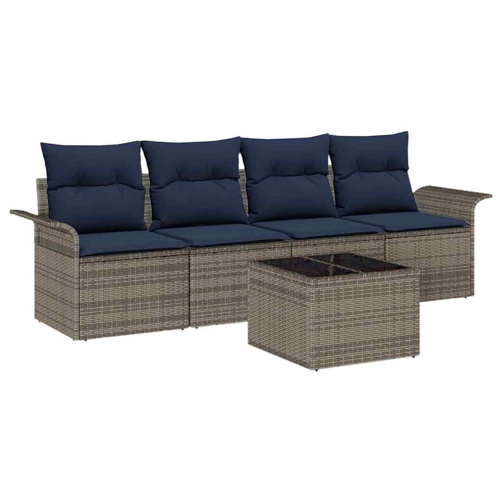 Set pohovek s polštářem 5 pcs Šedá polyratan - obrázek 2