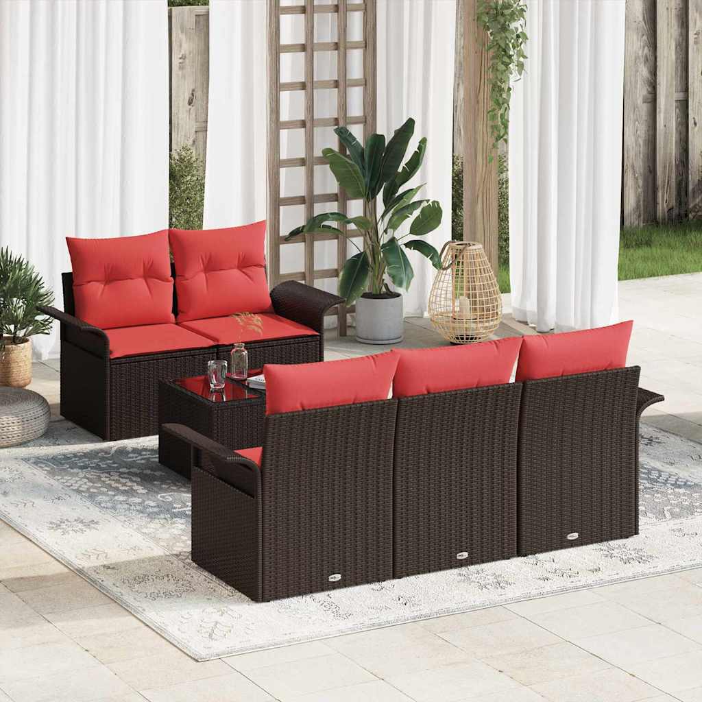 vidaXL Set de canapele pentru grădină cu pernă 6 pcs Maro poliratan