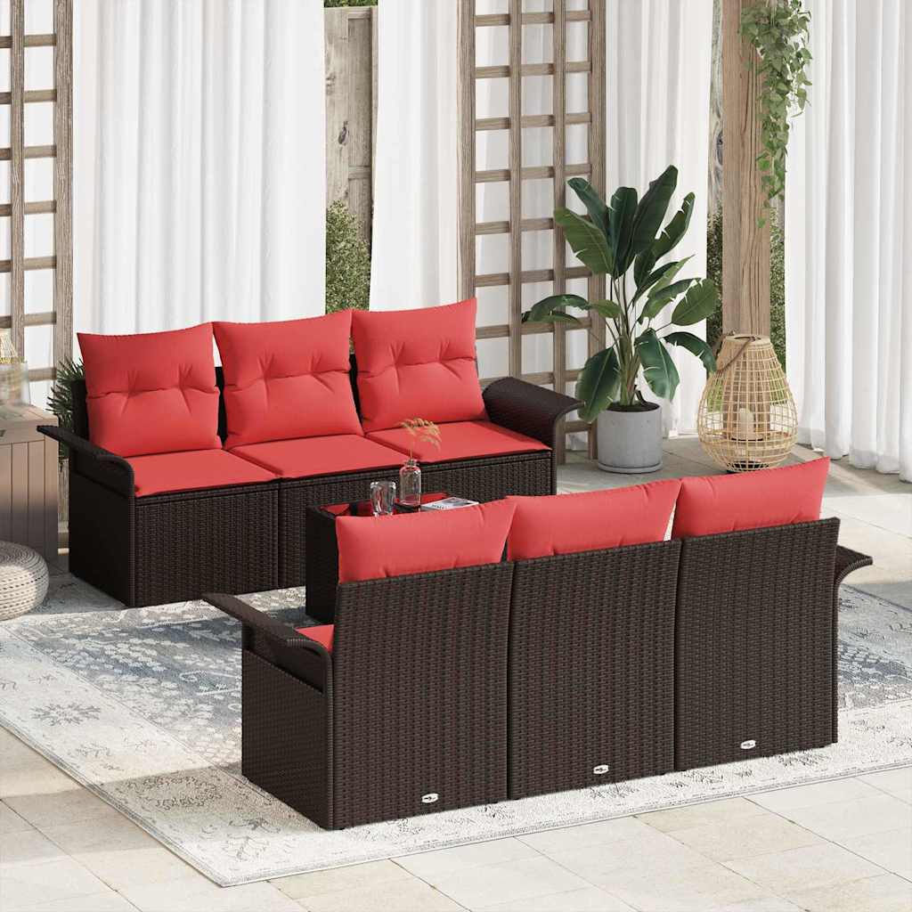 vidaXL Set de canapele pentru grădină cu pernă 7 pcs Maro poliratan