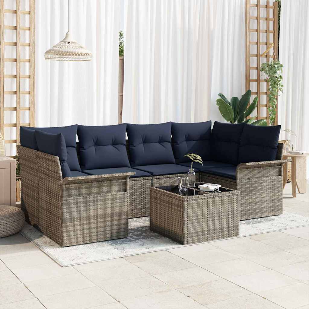 vidaXL Set de canapele pentru grădină cu pernă 7 pcs Gri poliratan