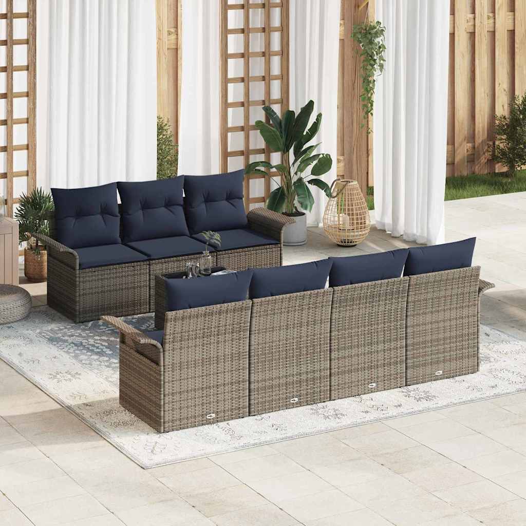 vidaXL Set de canapele pentru grădină cu pernă 8 pcs Gri poliratan