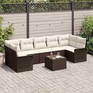 Vrtna sedežna garnitura z blazino 8 pcs Rjava poli ratan