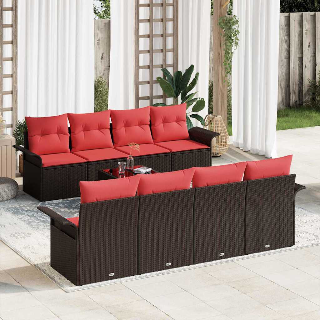 vidaXL Set de canapele pentru grădină cu pernă 9 pcs Maro poliratan