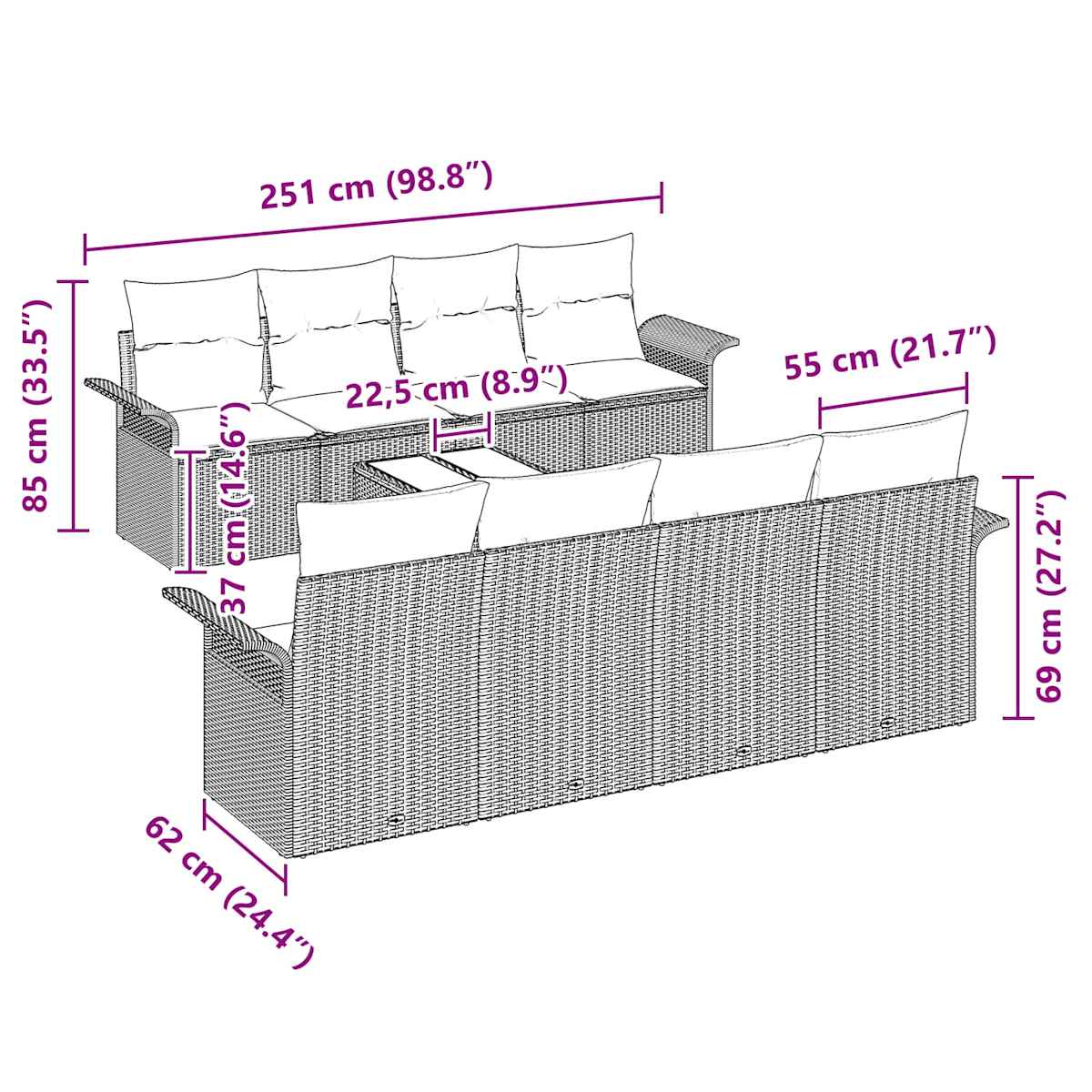 Havesofa Sæt 9 stk. polyrattan - Billede 11