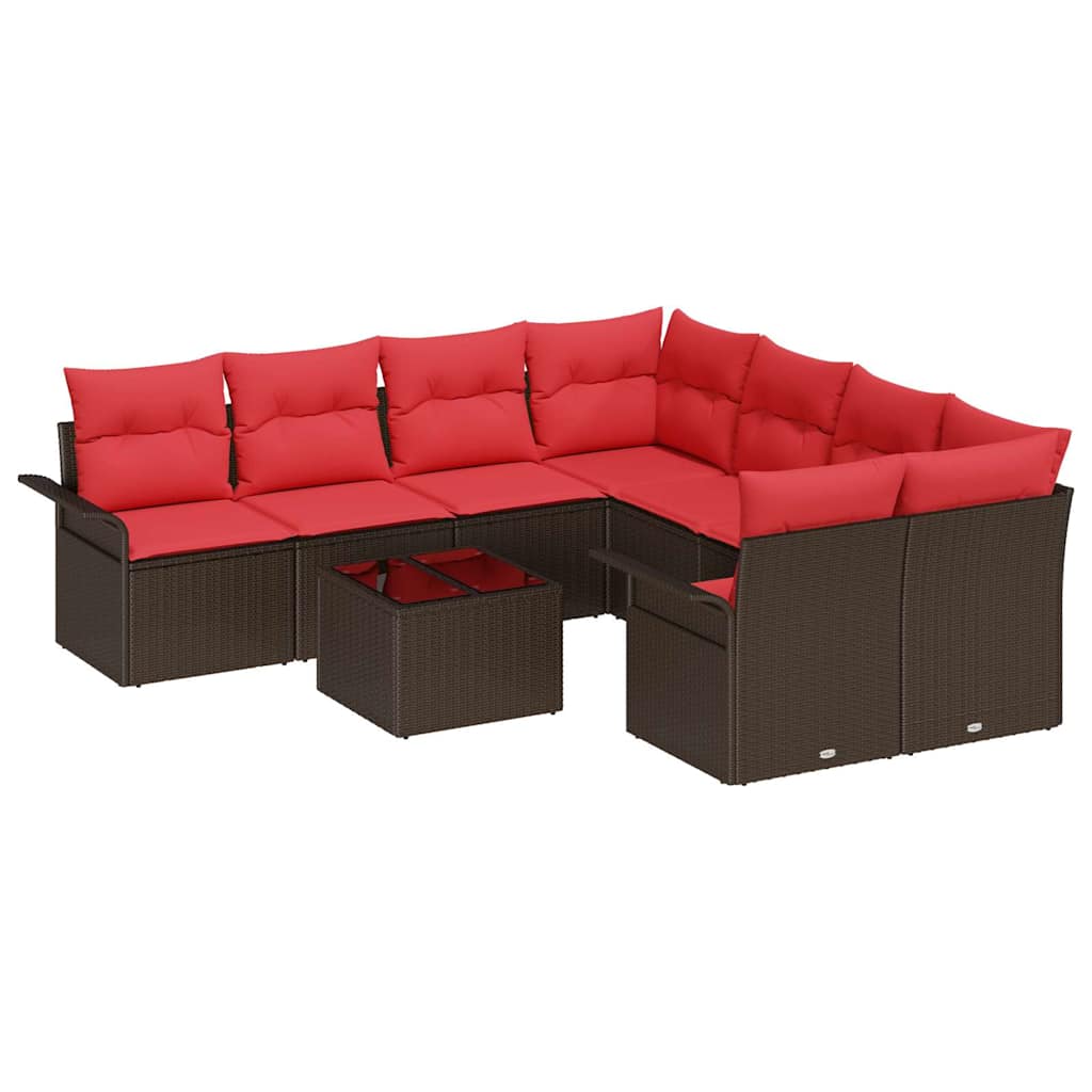 Image of vidaXL Garden Sofa Set Manual 9 pcs Brown and red 55 x 55 x 37 cm