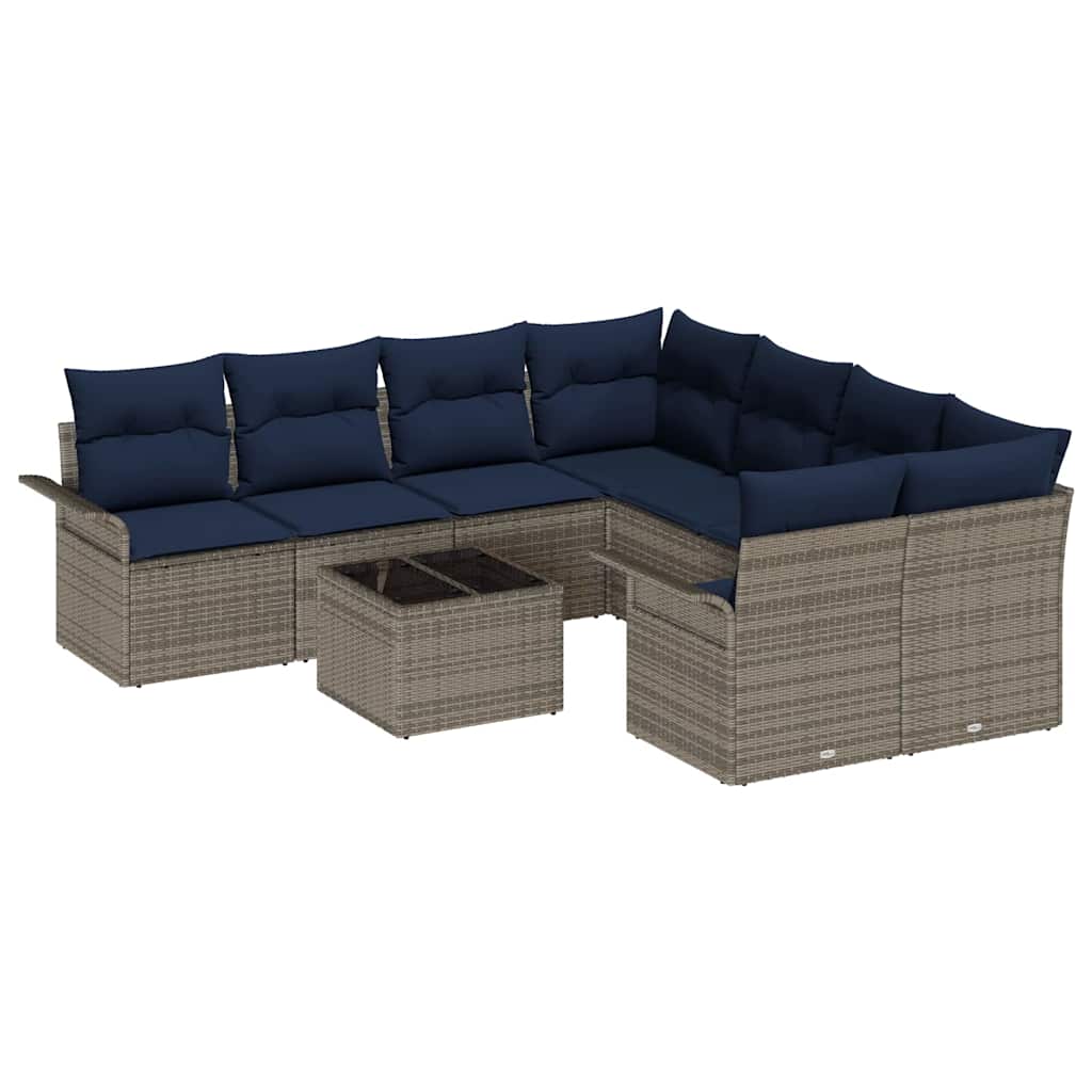 Image of vidaXL Garden Sofa Set Manual 9 pcs Grey and navy blue 55 x 55 x 37 cm
