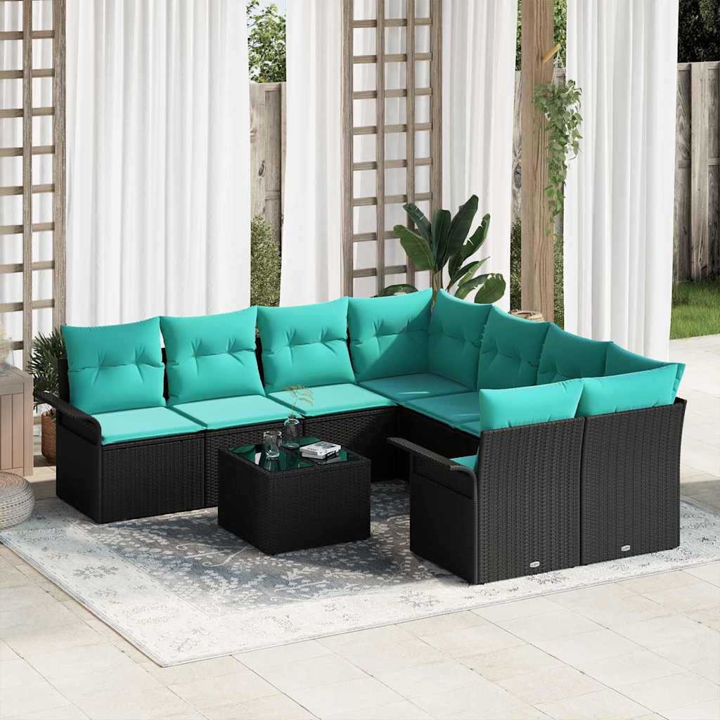 vidaXL Gartensofa-set mit Kissen 9 pcs Schwarz Poly-Rattan