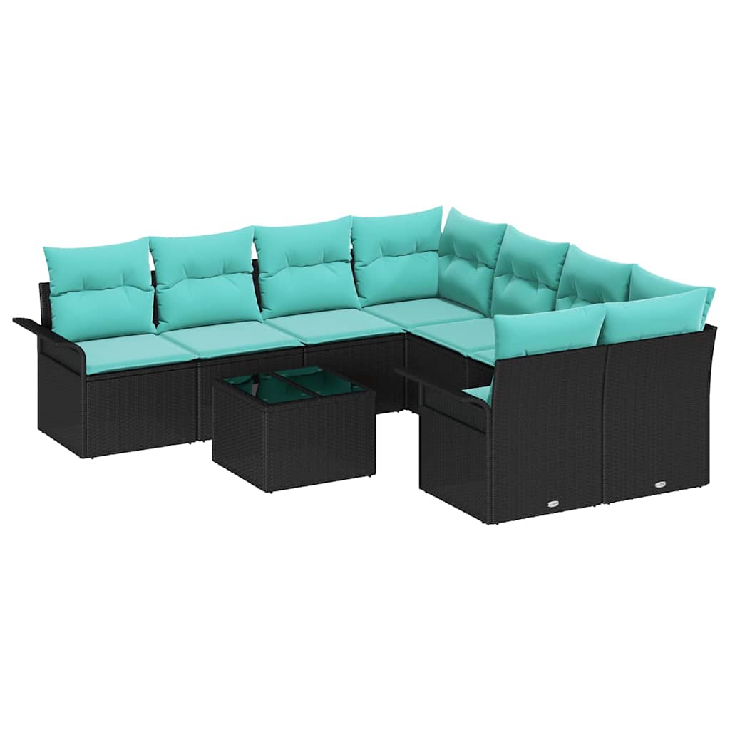 Image of vidaXL Garden Sofa Set with Cushion Manual 9 pcs Black 55 x 55 x 37 cm