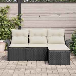 Set pohovek s polštářem 4 pcs Černá a krémová polyratan - obrázek 3