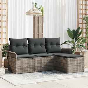 Kavčna garnitura z blazino 4 pcs Siva poli ratan