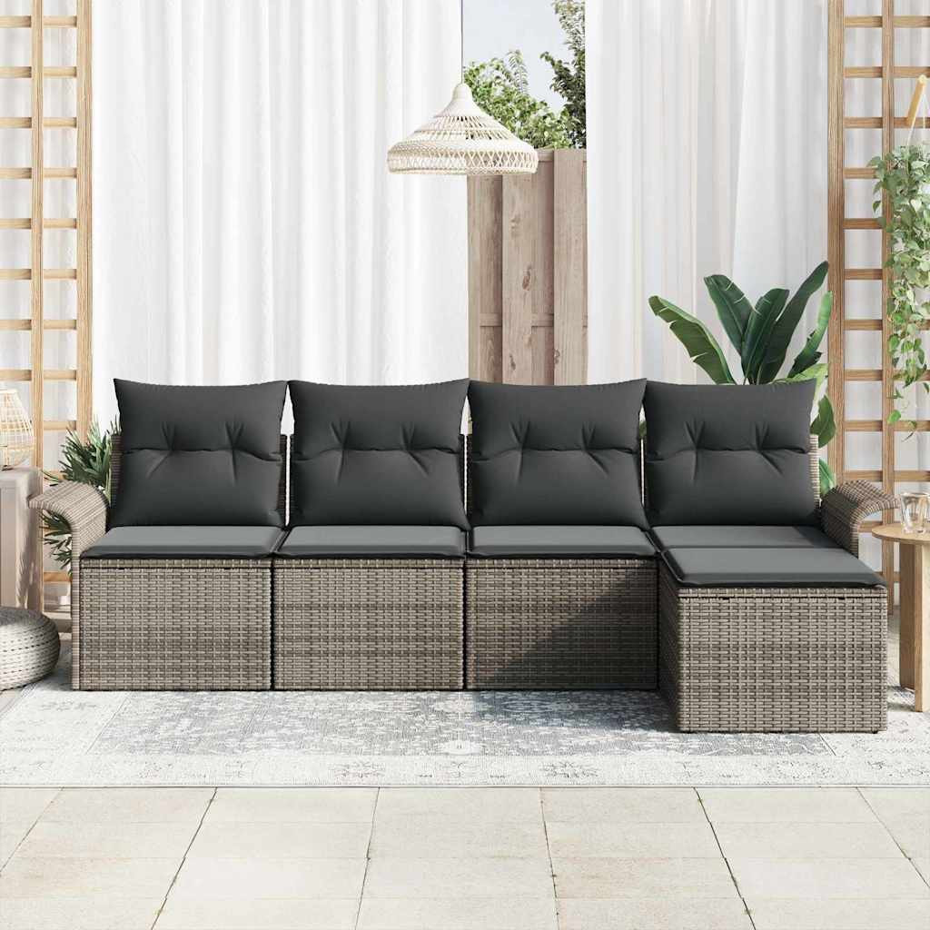 vidaXL 5-delige tuinsofa set met grijze kussens van poly rattan