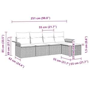 Venkovní pohovka s polštářem 5 pcs Béžová polyratan - obrázek 11