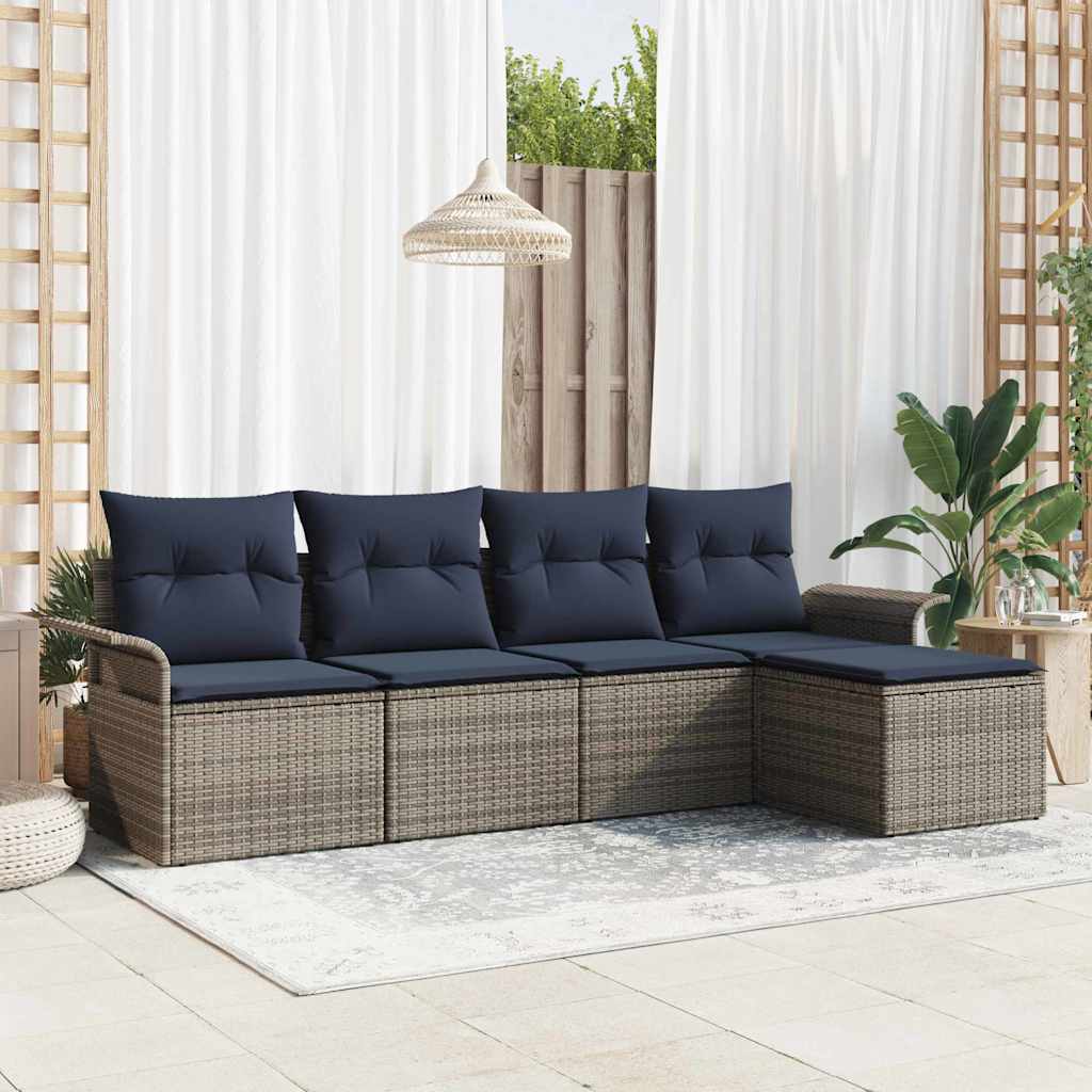 vidaXL Set de canapele pentru grădină cu pernă 5 pcs Gri poliratan