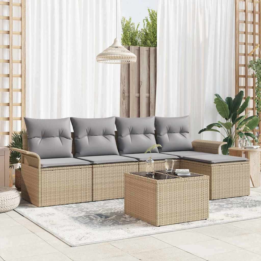6 delers havesofa sæt med puder Sort Poly Rattan