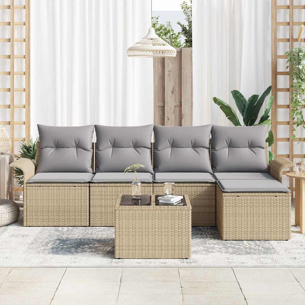 vidaXL 6-delige tuinsalonset met kussens in zwart van poly rattan