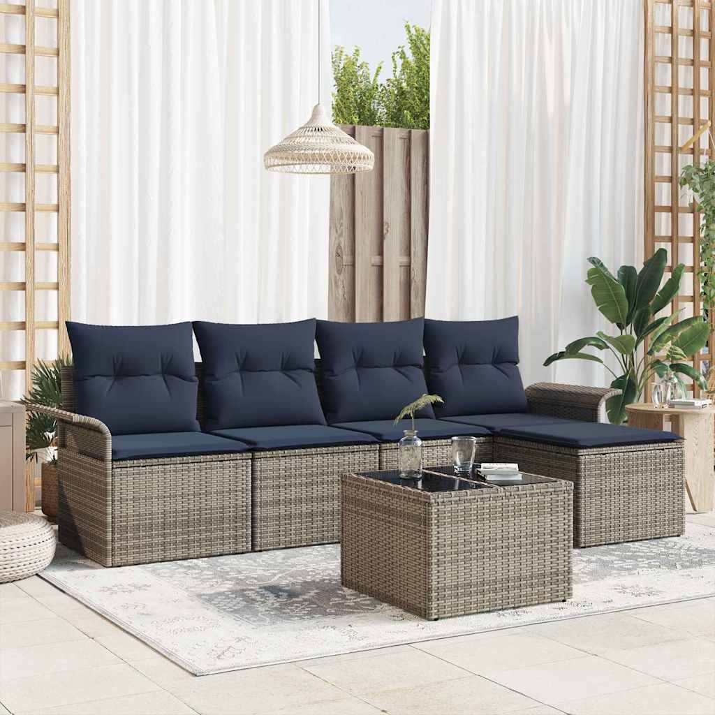 vidaXL Set de canapele pentru grădină cu pernă 6 pcs Gri poliratan