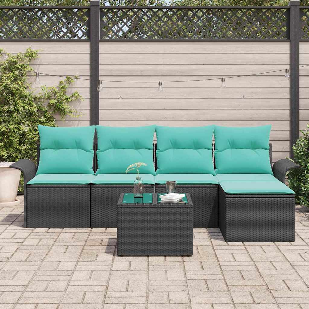 Tuin Sofa Set met kussen 6 pcs Zwart poly rattan - Afbeelding 3