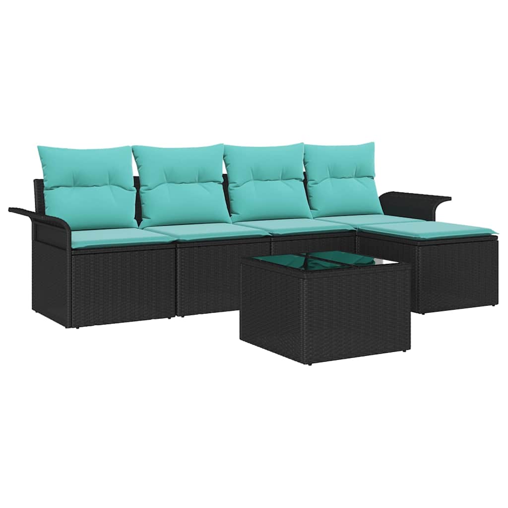 Tuin Sofa Set met kussen 6 pcs Zwart poly rattan - Afbeelding 2