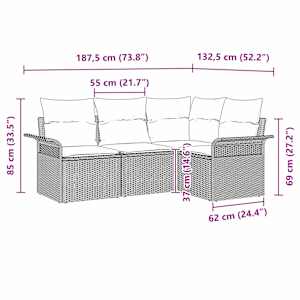 Sada zahradních pohovek s polštářem 4 pcs Černá polyratan - obrázek 11