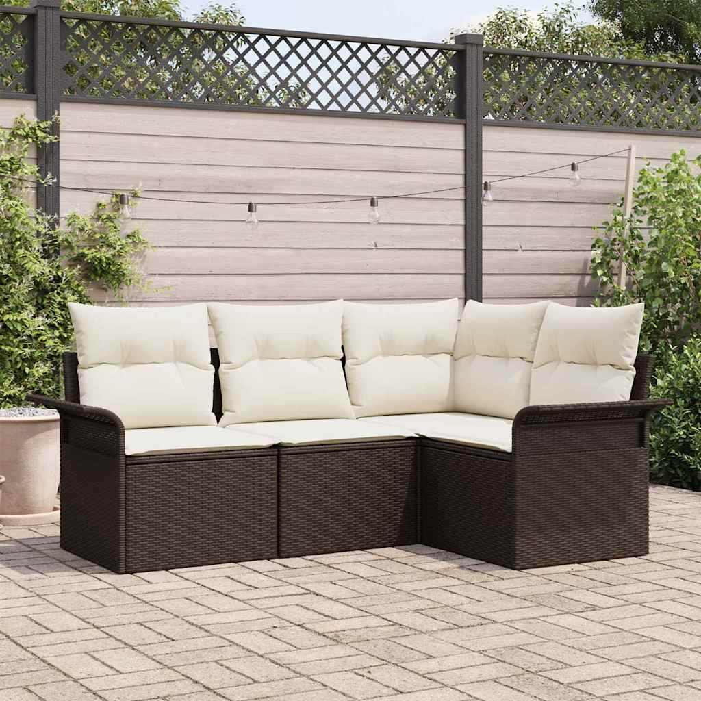 4 Delt Have Sofa Sæt med Hynder Brun Poly Rattan