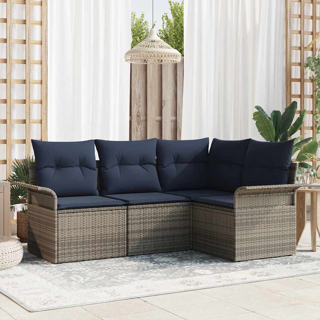 vidaXL Set de canapele pentru grădină cu pernă 4 pcs Gri poliratan