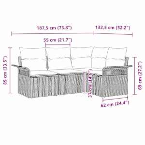 Sada zahradních pohovek s polštářem 4 pcs Šedá polyratan - obrázek 11
