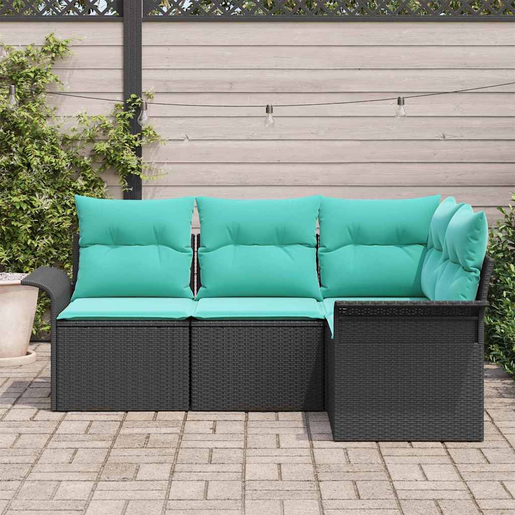 Tuin Sofa Set met kussen Zwart poly rattan - Afbeelding 3