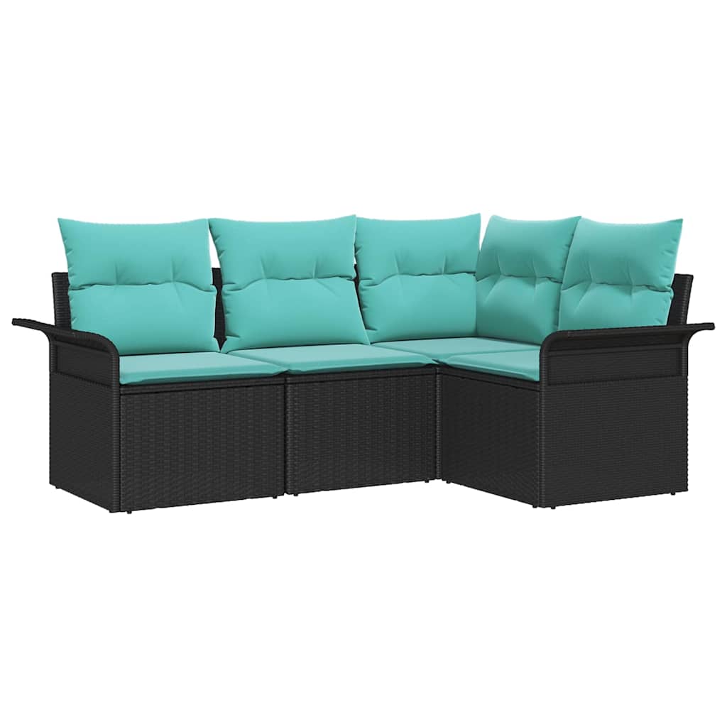 Tuin Sofa Set met kussen Zwart poly rattan - Afbeelding 2