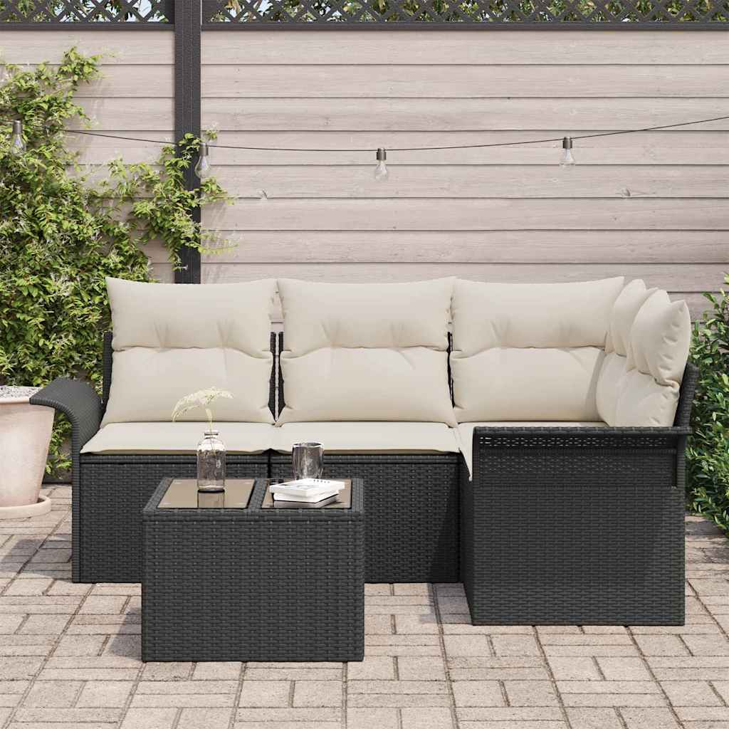 vidaXL 5-delige tuinbankset met kussens in bruin poly rattan