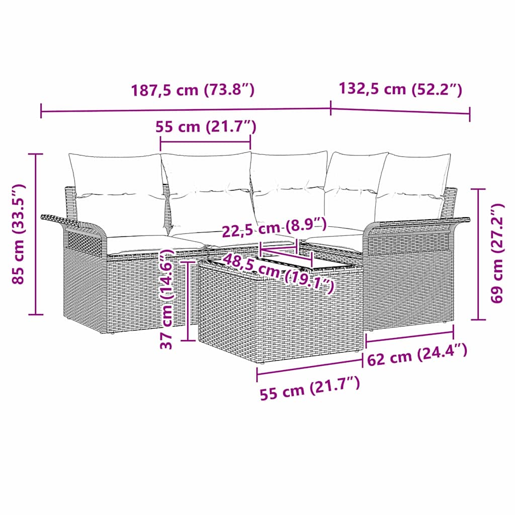 Vrtna sedežna garnitura z blazino 5 pcs Svetlo siva poli ratan - slika 13