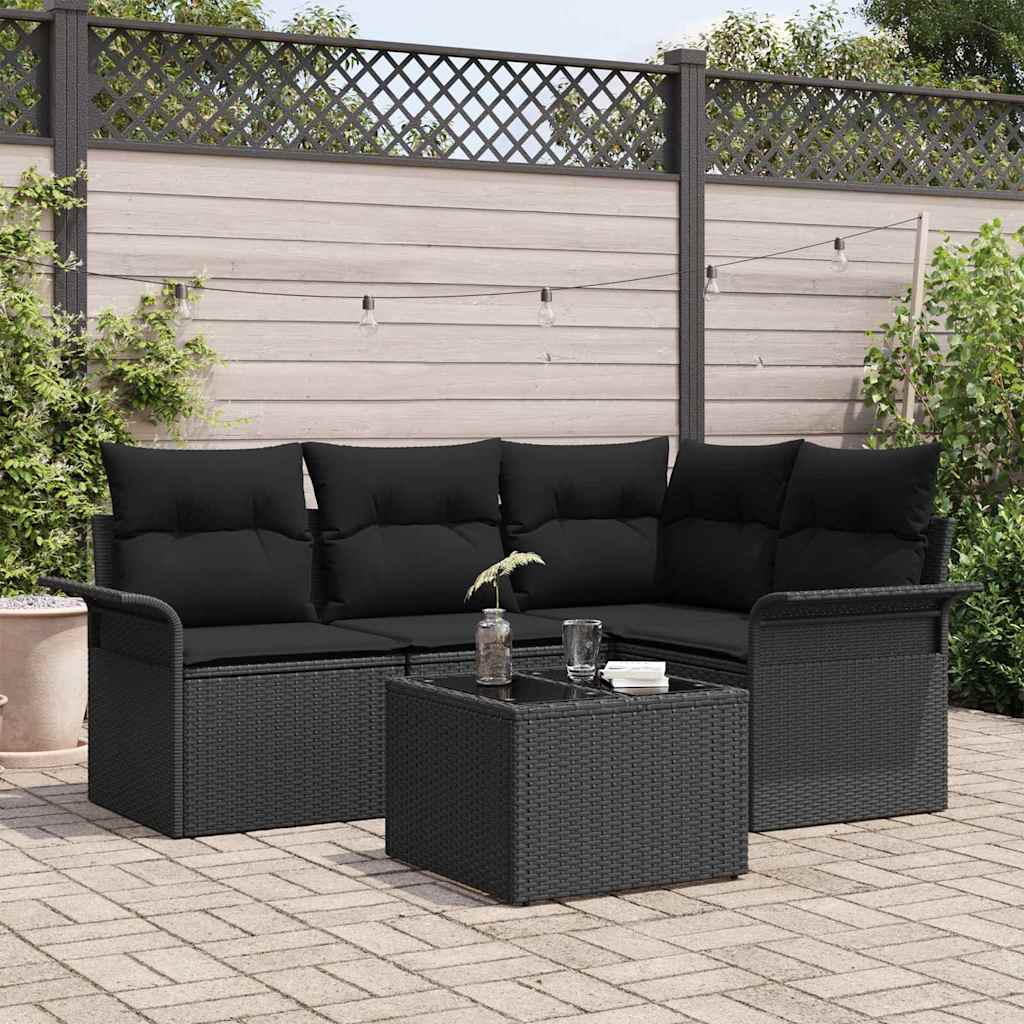 5 Stykke Have Sofa Sæt med Puder Beige Poly Rattan