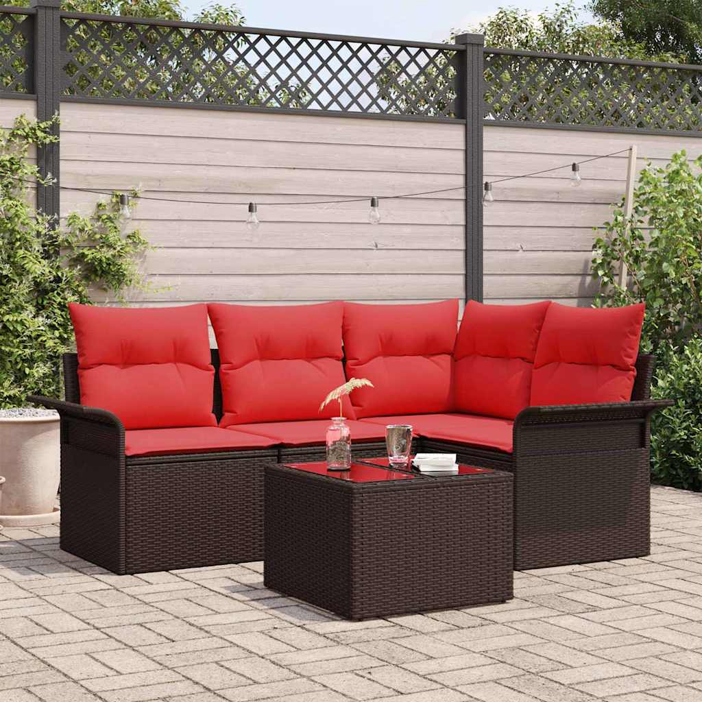 vidaXL Set de canapele pentru grădină cu pernă 5 pcs Maro poliratan