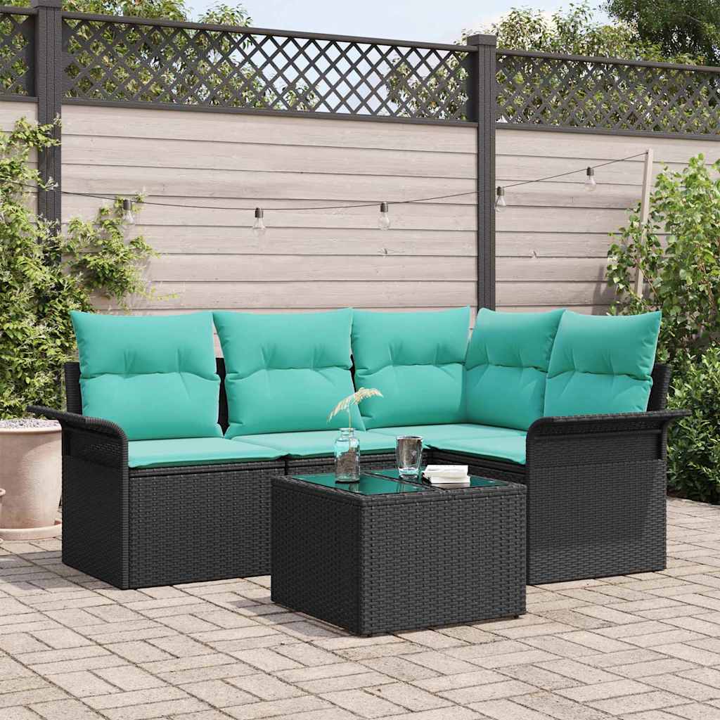 vidaXL Set de canapele pentru grădină cu pernă 5 pcs Negru poliratan