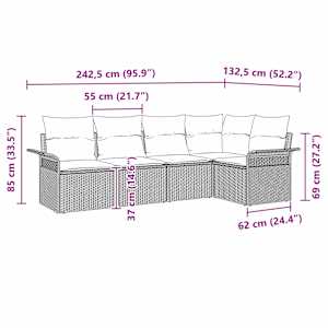 Sada zahradních pohovek s polštářem 5 pcs Černá polyratan - obrázek 11
