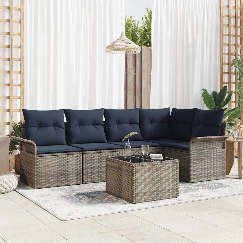 vidaXL Set de canapele pentru grădină cu pernă 6 pcs Gri poliratan
