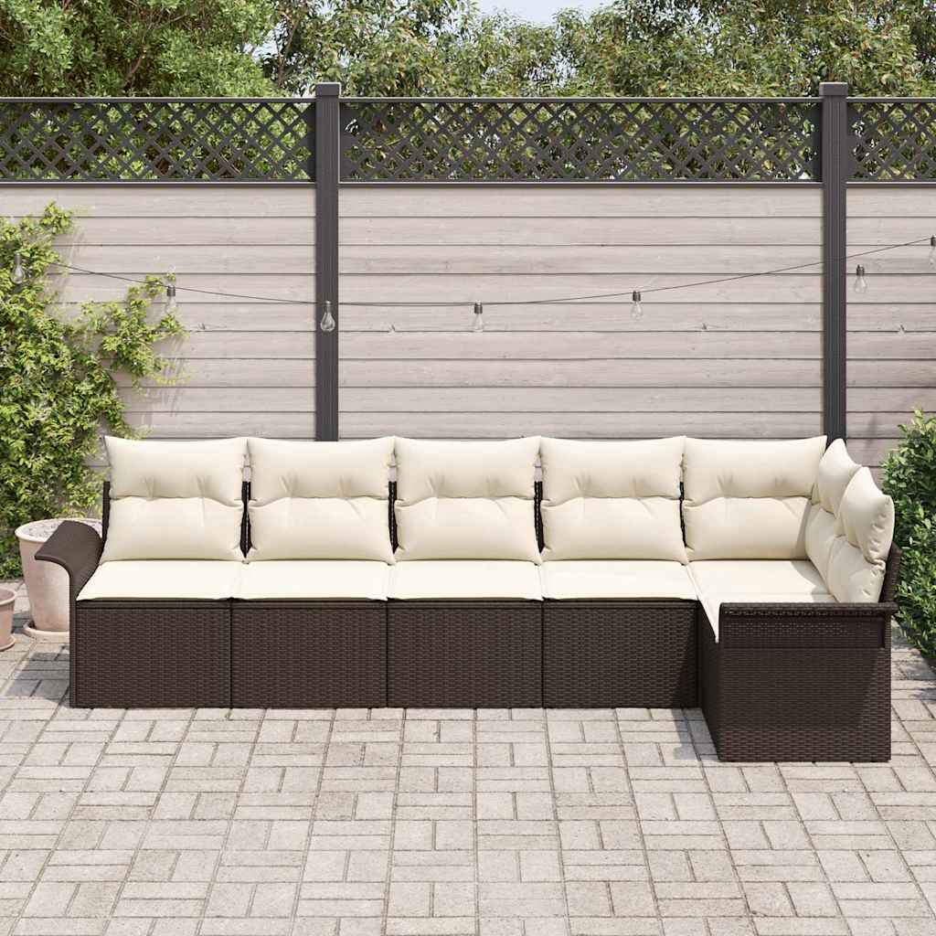 vidaXL 6-delige Tuinbankset met kussens in het bruin van poly-rattan
