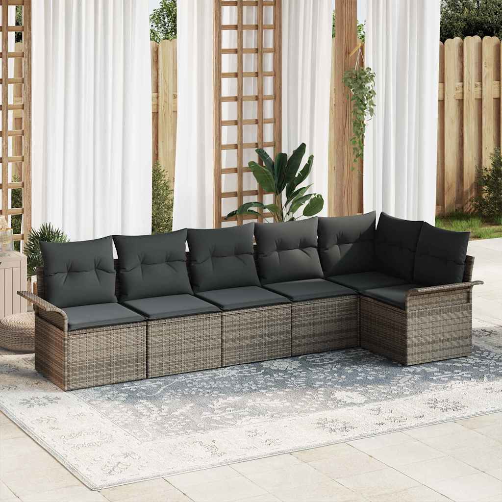 6 Deles Have Sofa Sæt med Puder Grå Polyrattan