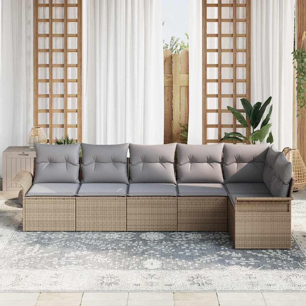 vidaXL 6-Delige Tuin Sofa Set met Kussens in Beige Poly Rattan