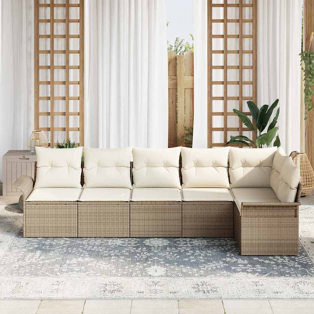vidaXL 6-Personen Tuin Sofa Set met Kussens in Beige van Poly Riet