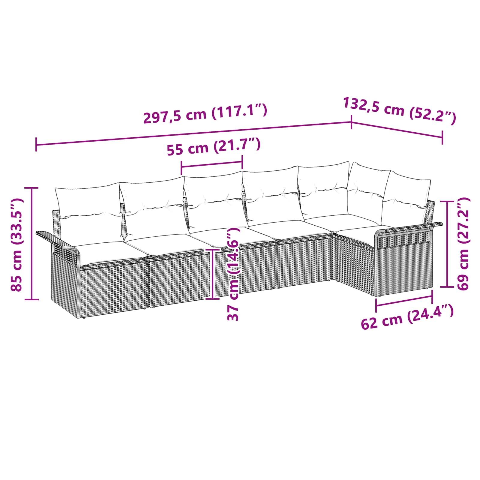 Vrtna sedežna garnitura z blazino 6 pcs Rjava poli ratan - slika 11